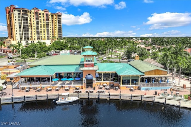 aerial view featuring a water view