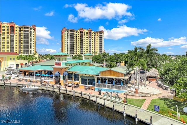 aerial view with a water view