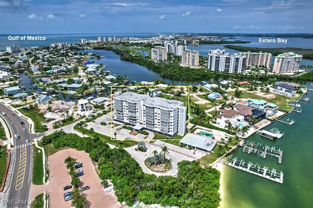 drone / aerial view featuring a water view