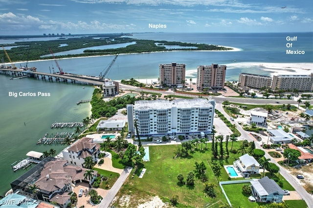 aerial view with a water view