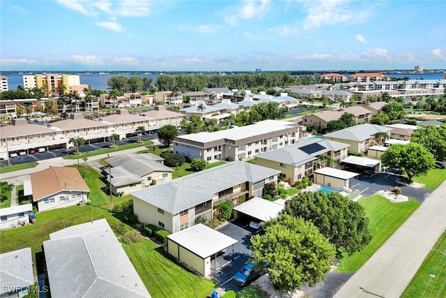 drone / aerial view featuring a water view