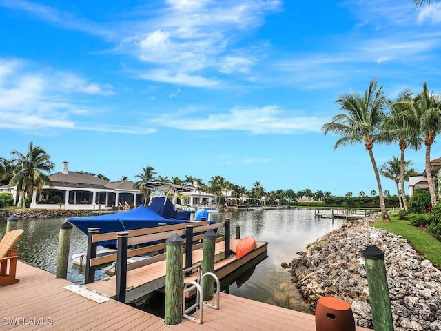 view of dock with a water view