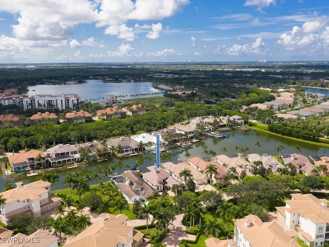 aerial view with a water view