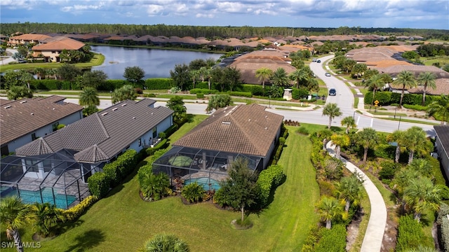 aerial view featuring a water view