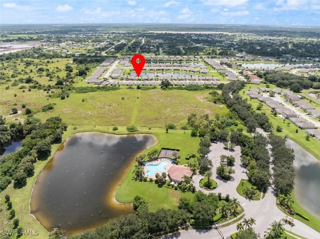 aerial view with a water view