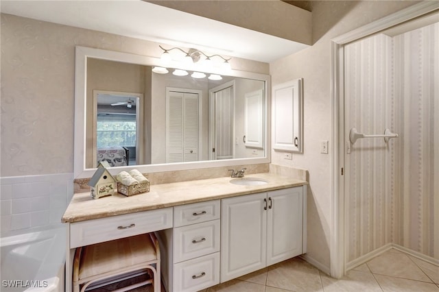 bathroom featuring vanity and tile patterned flooring