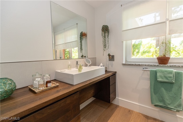 bathroom featuring hardwood / wood-style flooring, vanity, and a wealth of natural light