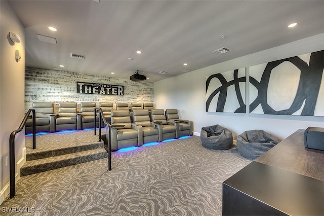 home theater with carpet floors