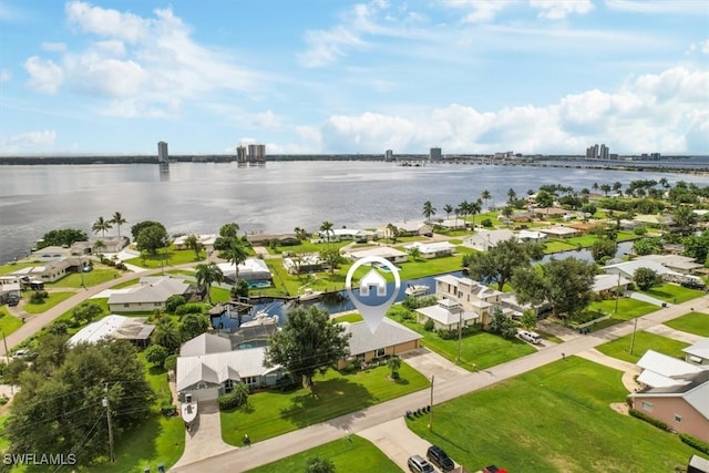 aerial view with a water view