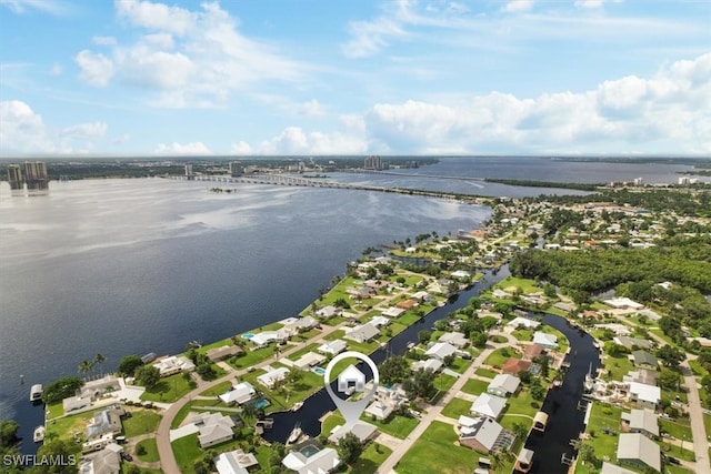 aerial view featuring a water view