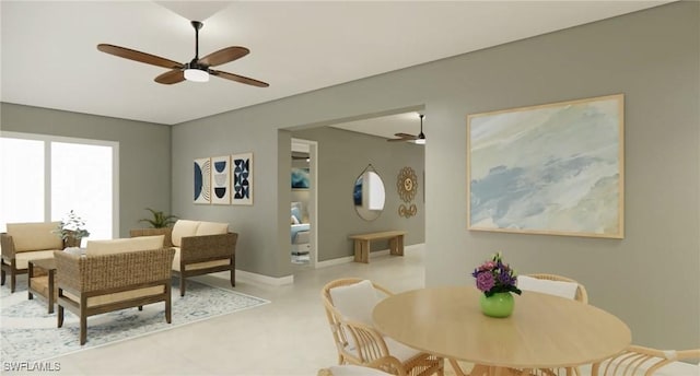 dining space with ceiling fan