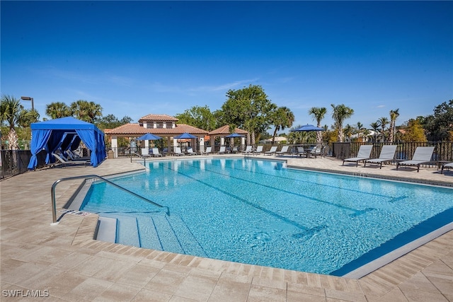 view of pool featuring a patio area and a gazebo