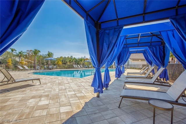 view of swimming pool featuring a patio