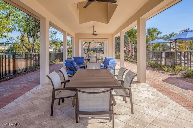 view of patio / terrace featuring ceiling fan and an outdoor hangout area