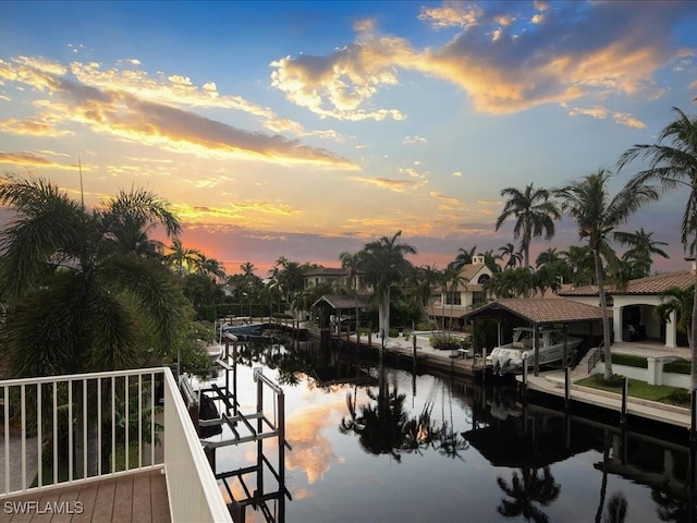 view of dock with a water view