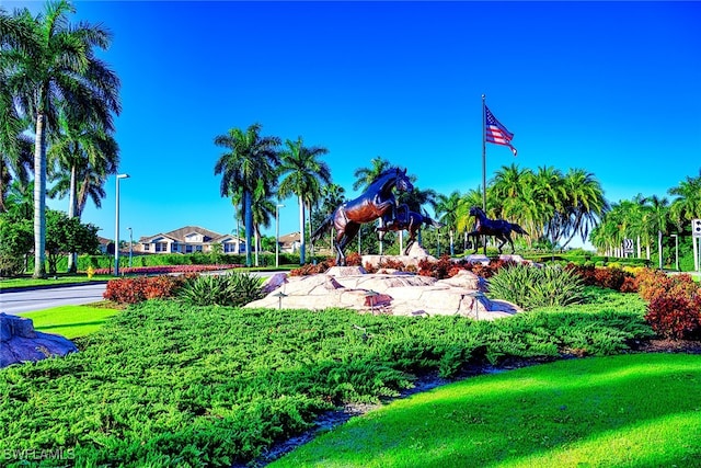 view of property's community with a lawn