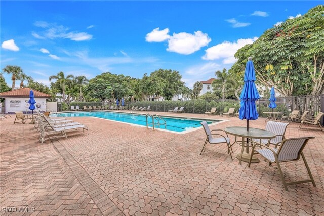 view of swimming pool with a patio area