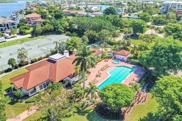 aerial view with a water view