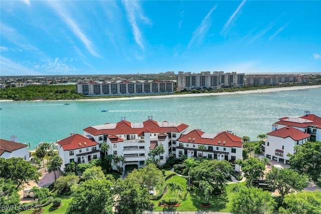 aerial view with a water view