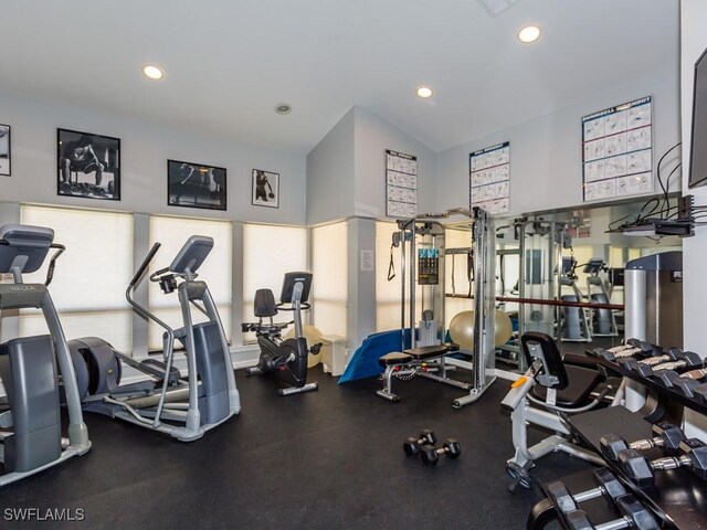 gym with lofted ceiling