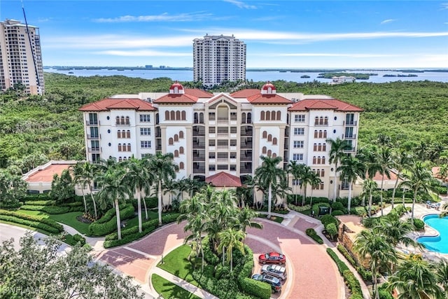 aerial view with a water view