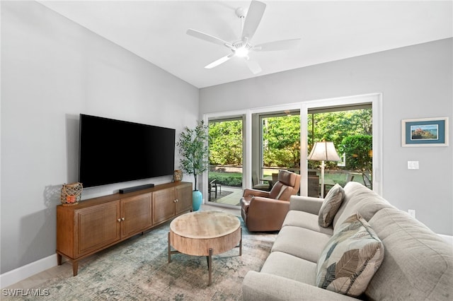 living room with ceiling fan