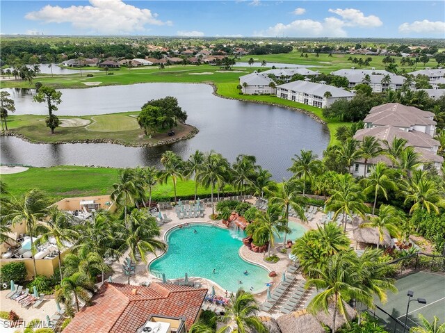 view of pool featuring a water view