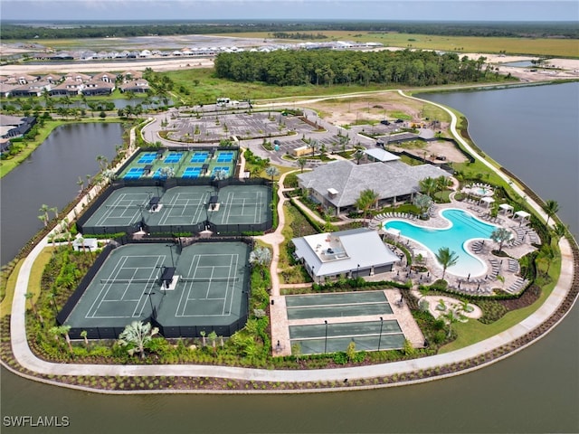 aerial view featuring a water view