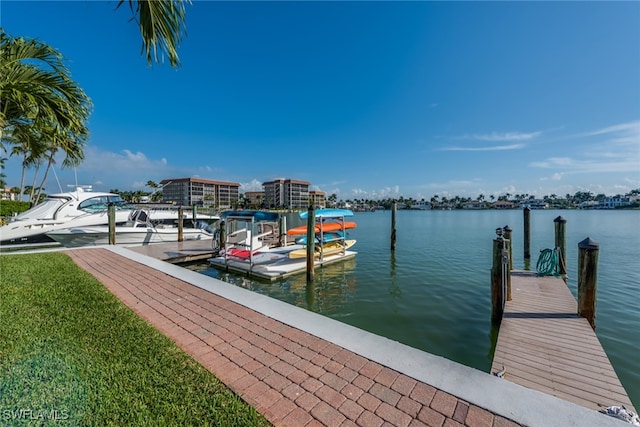 dock area featuring a water view