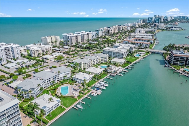 bird's eye view featuring a water view