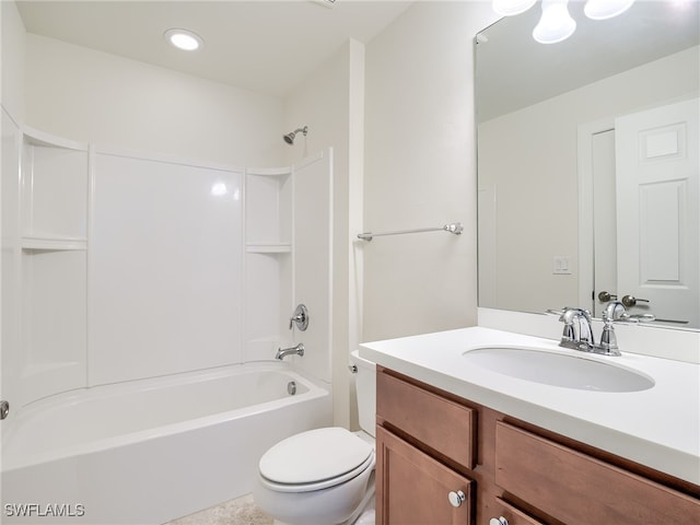 full bathroom featuring vanity, toilet, and shower / bathtub combination