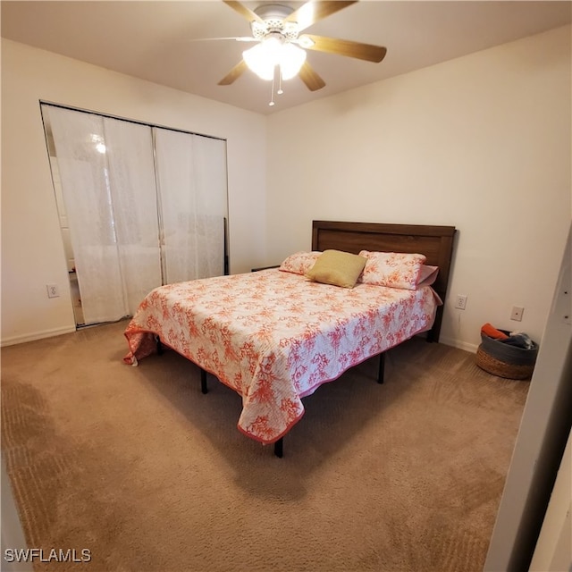 bedroom with carpet floors and ceiling fan