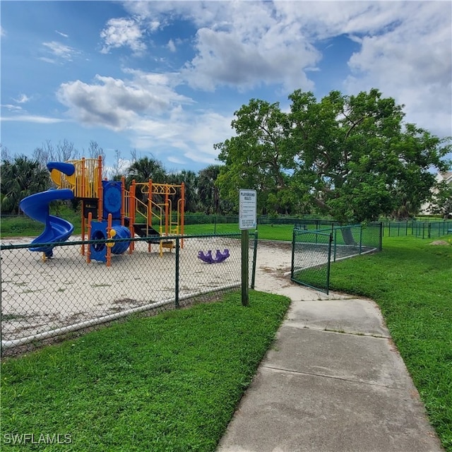 view of play area featuring a yard