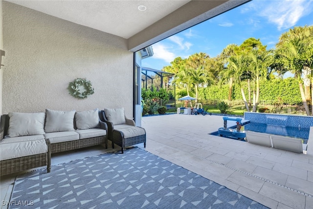 4119 Zelkova Ct, Naples, FL 34119 - view of patio featuring an outdoor hangout area, a pool, and a fenced backyard