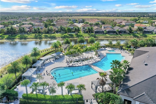 bird's eye view featuring a water view