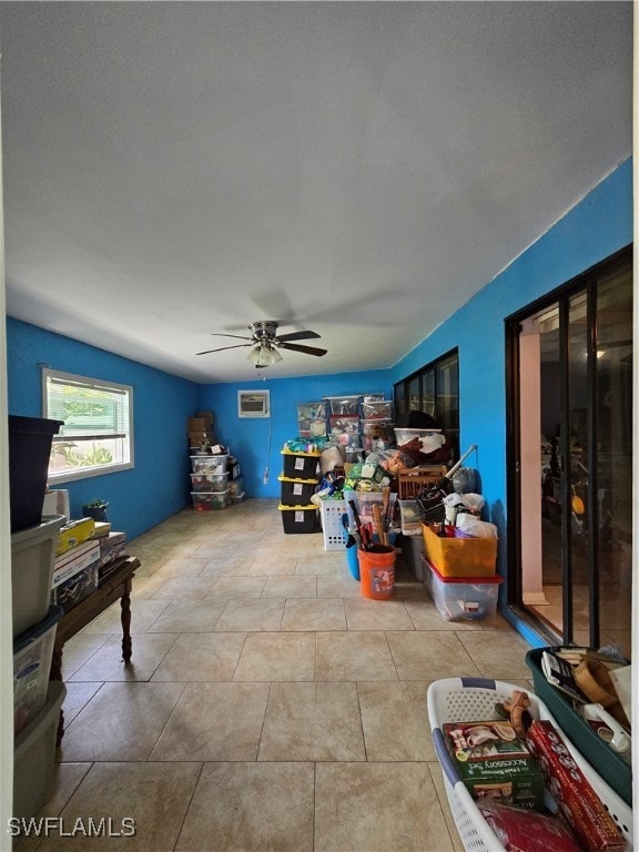 living room with ceiling fan