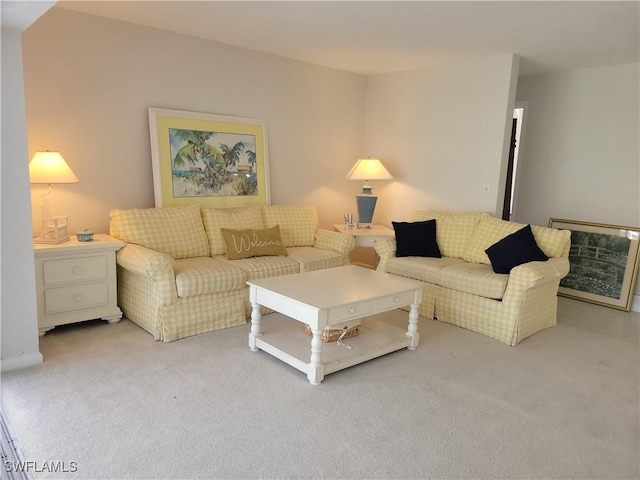 living room with light colored carpet