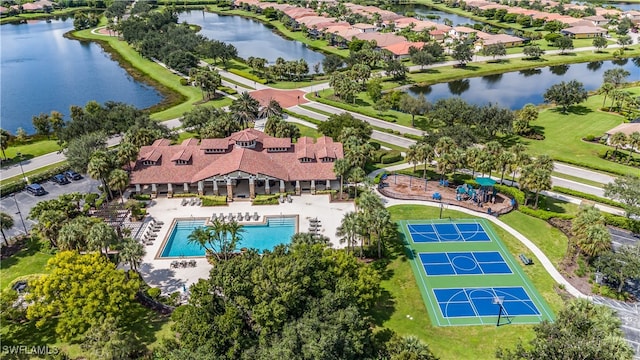 aerial view with a water view