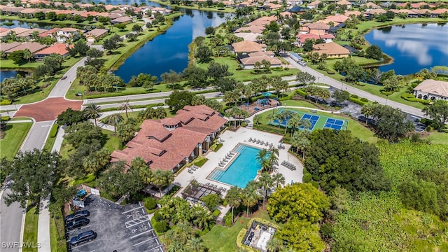 aerial view with a water view