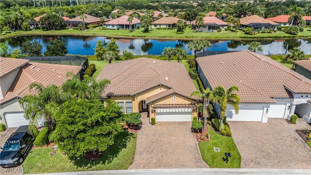 aerial view with a water view