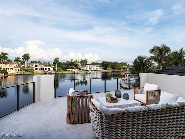 view of patio / terrace featuring a water view