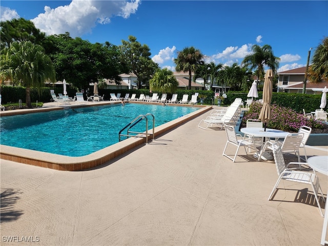 view of swimming pool featuring a patio