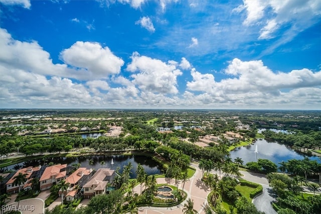 aerial view with a water view