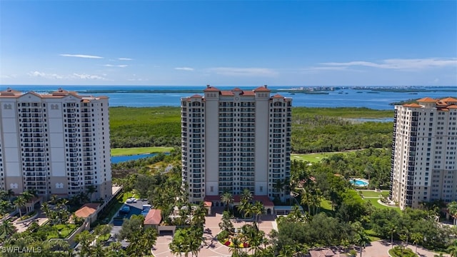 aerial view with a water view