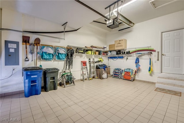 garage featuring a garage door opener and electric panel