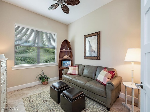 living room with ceiling fan