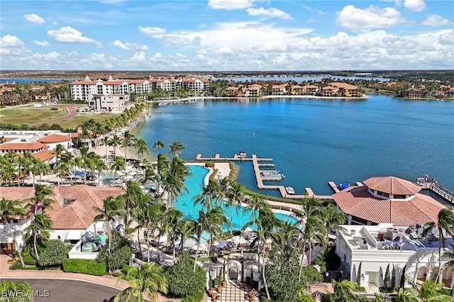 aerial view with a water view