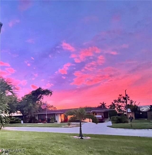 view of yard at dusk