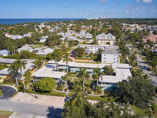 aerial view featuring a residential view and a water view