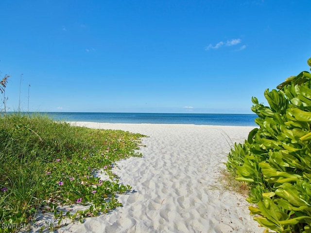 property view of water featuring a view of the beach